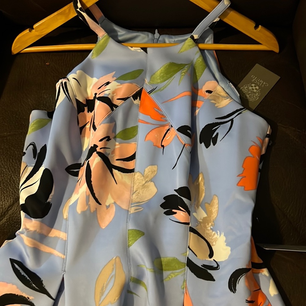 VINCE CAMUTO Womens Blue Lined Sleeveless Halter Short Party Fit + Flare Dress 6